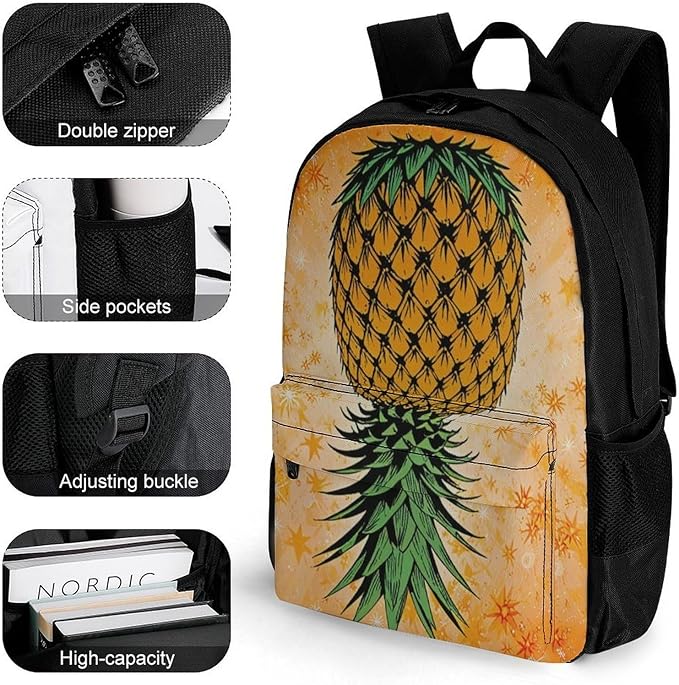Rucksacks Polyester Anti-Theft Multipurpose Upside Down Pineapple Carry On Bag Large Capacity Gym Outdoor Hiking Backpack With Smooth Zippers