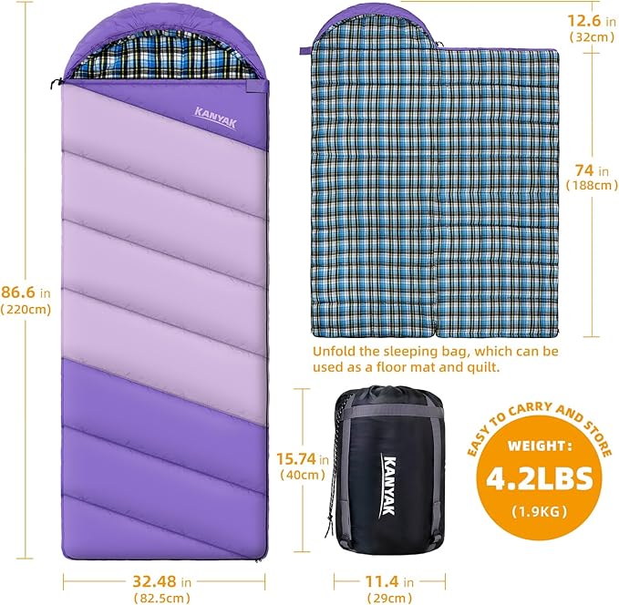 Cotton Flannel Liner Sleeping Bag for Adults Teens Kids, Cold Weather & Warm, 3 Seasons, Lightweight Compact Camping Essentials Equipment, Hiking, Outdoor, Travel