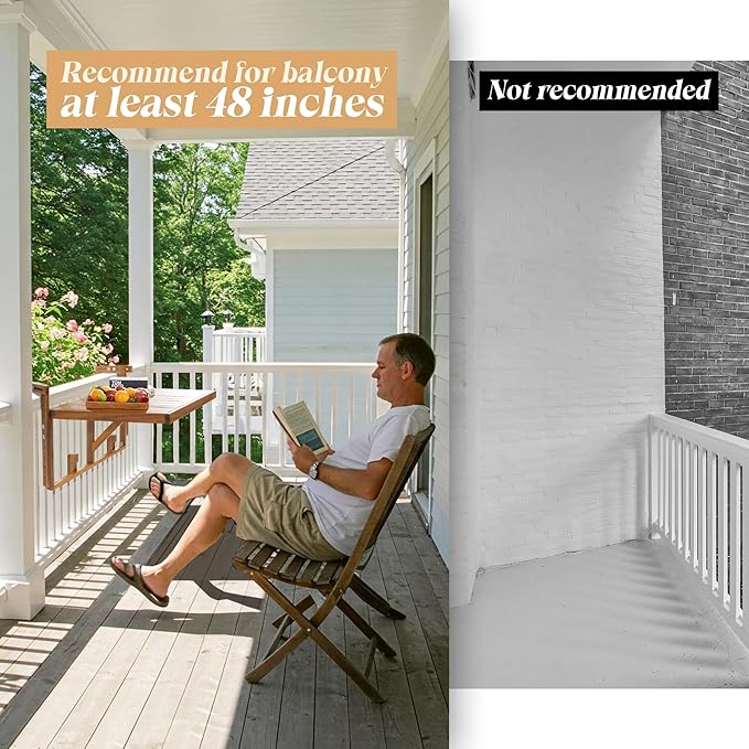 Idzo FSC Acacia Wood Folding Balcony Bar Table for Railings, Adjustable Height & Width, Teak Brush Finish Durable Against Weather, Ideal Spacious Dimension of 27 9/16 x 21 5/8 Inch, Rectangular Design