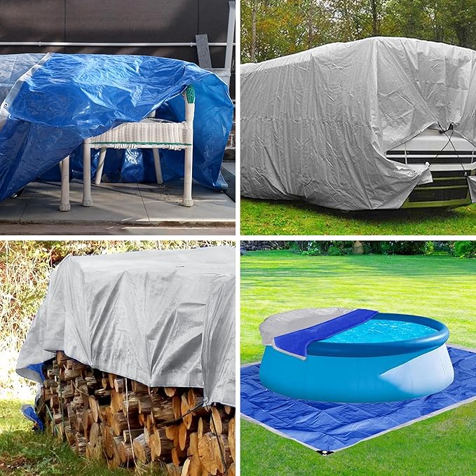 TARPAL Tarps 15x15 Feet Tarp Waterproof Large tarp 7.5mil Waterproof tarps,UV Protection,Rip and Tear Proof,Outdoor Tarp,Poly Tarpaulin(Silver/Blue)
