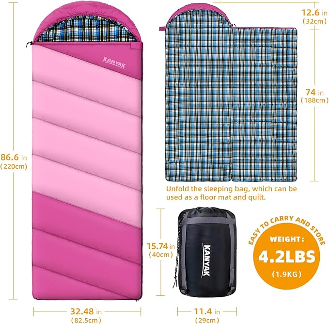 Cotton Flannel Liner Sleeping Bag for Adults Teens Kids, Cold Weather & Warm, 3 Seasons, Lightweight Compact Camping Essentials Equipment, Hiking, Outdoor, Travel