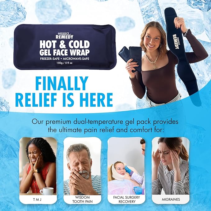 Perfect Remedy Wisdom Teeth Ice Pack Head Wrap - Reusable Cold Compress Aid for TMJ, Jaw Pain, Wisdom Teeth Recovery, Tooth Pain & Face Swelling Conditions - Adjustable Head Wrap for Max Comfort