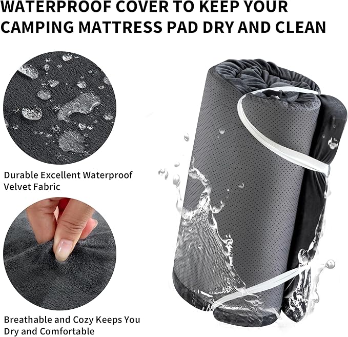 HOMBYS 3 INCH Thick Waterproof Memory Foam Camping Mattress for Outdoor Sleeping, Portable Roll Up Mattress Pad Mat for Travel Truck Bed Tent