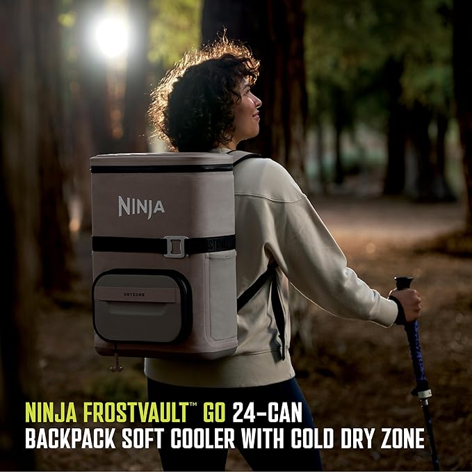 Ninja FrostVault Go Can Soft Cooler, 24/36 Can, Leak Proof, Built-In Cup Holder, 2 Ice Packs & Dry Storage Drawer, Polyester Insulation, Hiking, Camping, Picnic