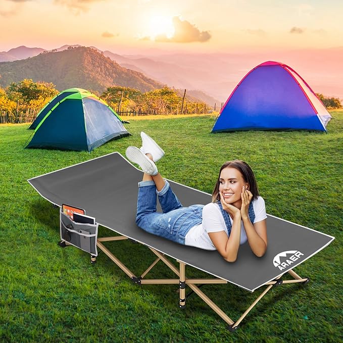 Camping Cot, 450LBS(Max Load), Portable Folding Outdoor Bed with Carry Bag for Adults Kids, Heavy Duty Cot for Traveling Gear Supplier, Office Nap, Beach Vocation and Home Lounging (Grey)