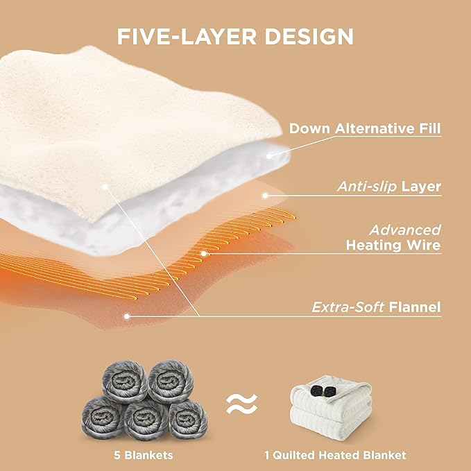 Bedsure Electric Blanket King Size - Dual Control Heated Weighted Blanket King with 10 Heat Settings, Fast Heating with 10 Time Settings (100x90 inches, Ivory)