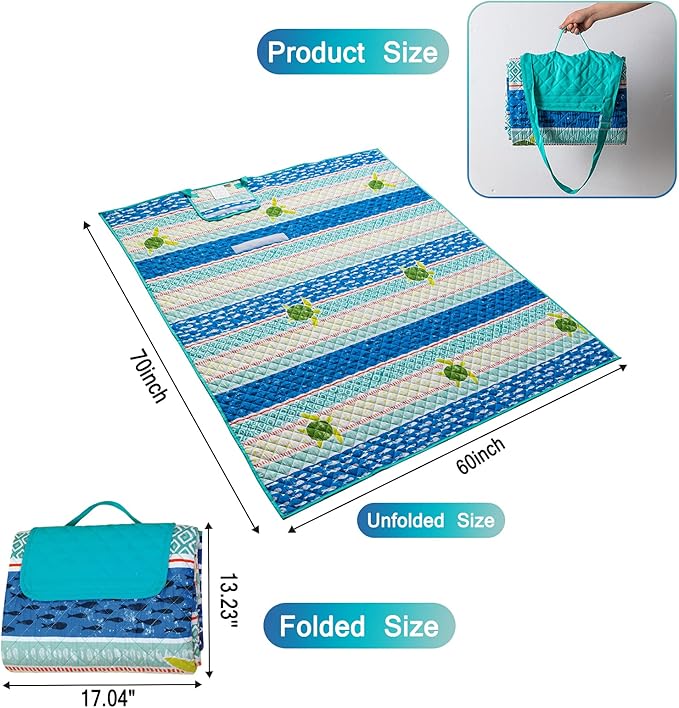 Picnic Blanket Beach Blankets 60 x 70 Inches Foldable Portable Family Outdoor Park Beach Mat for Camping on Grass Oversized Seats Waterproof Durable Sand Resistant Picnic Mat for Kids