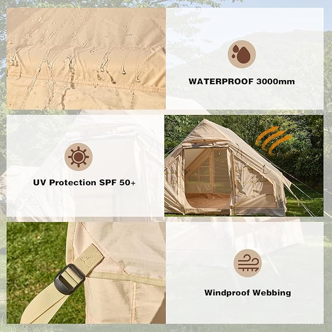 EROMMY 4/6/8/12 Person Inflatable Tent with Skylight, 4 Season Blow Up Tents with Hand Pump for Outdoor Camping & Hiking, Easy Set-up Windproof Sunproof Waterproof