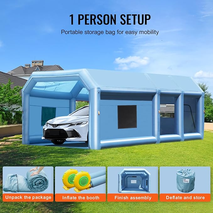 VEVOR Inflatable Paint Booth, 23 x 13.1 x 9 ft Portable Paint Booth, Featuring 750W+480W High-Power Blowers and Air Filtration System, Inflatable Spray Booth for Small Trucks and Large Motorcycle