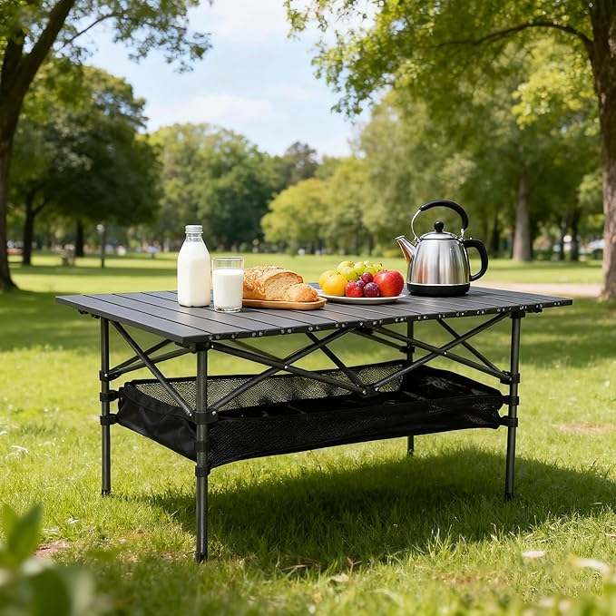 Ultralight Aluminum Foldable Camping Table - Portable Roll-Up Design with Carry Bag, for Indoor Outdoor Camping Beach Backyard BBQ Parties Picnic Patio
