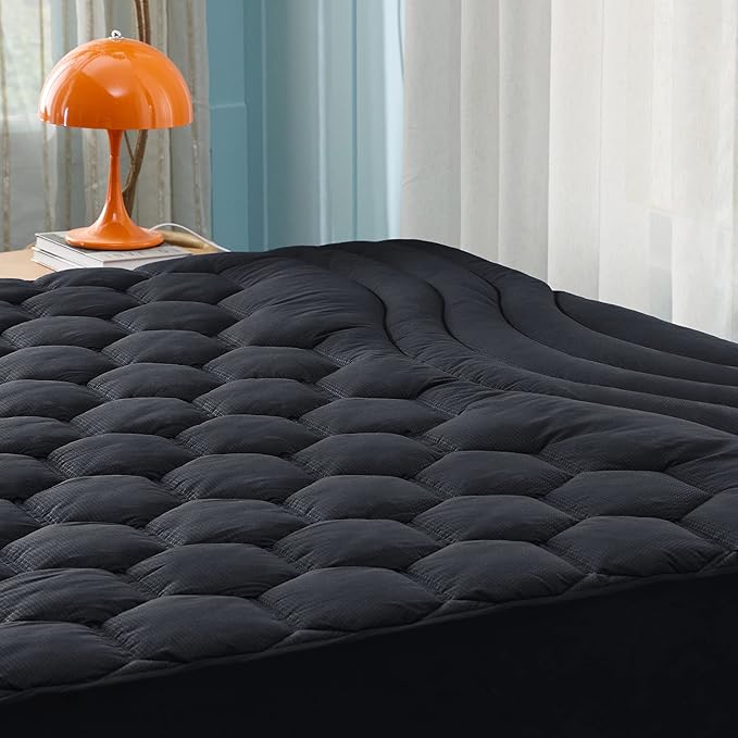Bedsure Black King Mattress Pad - Quilted Fitted Mattress Topper Protector with 8-21 Inches Deep Pocket, Noiseless Breathable Bed Cover Padded, Machine Washable, Black,78x80 Inches