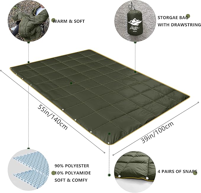 Mini Camping Blanket,Lightweight Puffy Blanket Packable Down Alternative Throw Blanket Waterproof Windproof for Outdoors, Travel, Beach, Airplane, Hiking