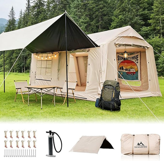 Inflatable Tents for Camping, Large Inflatable Camping Tent with Hand Pump, Easy Setup Tents for 2/4/6/8/10/12 People, Portable Glamping Tent