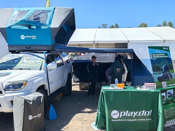 PlayDo Inflatable Rooftop Tent Easy Set Up Pop Up Roof Tent Air Extra Wide Large for 3 Person Family Camping Waterproof Cotton Tents for Truck Car SUV with Light, Skylight