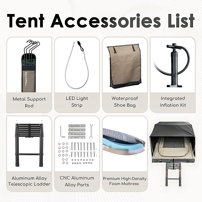 Rooftop Tent, Roof Top Tent for 2-3 Person, Blackout-Coated Polycotton & Oxford for UV Protection and Waterproof, with Aluminum Ladder, Skyview Window, Mattress, for Car/Truck/Jeep/SUV/Van
