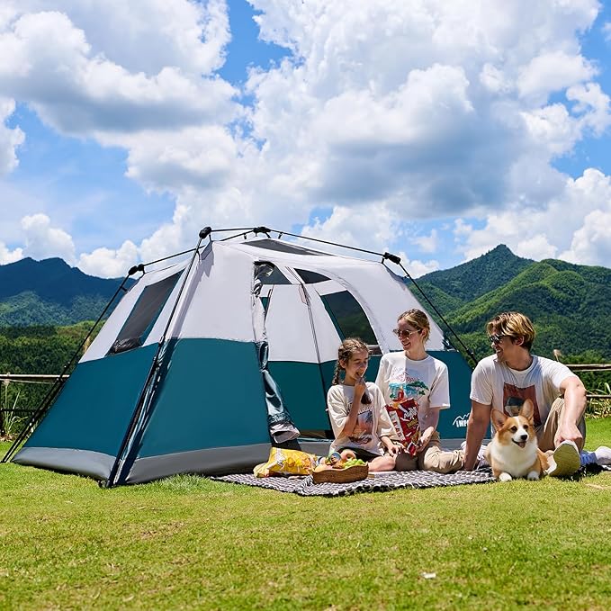 6 Person Instant Camping Tent with Rainfly, 60s Easy Setup Family Cabin Tent 10x9ft, 1200mm Waterproof & Skylight Ventilation, Portable Shelter for Outdoor Camping, Hiking, Backyard