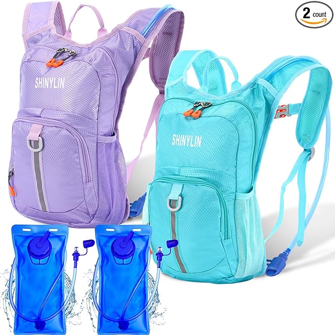 2 Pcs Kids Hydration Backpack with 1.5L Water Bladder Lightweight Kids Hiking Backpack Water Rucksack for Boys Girls Climbing Running