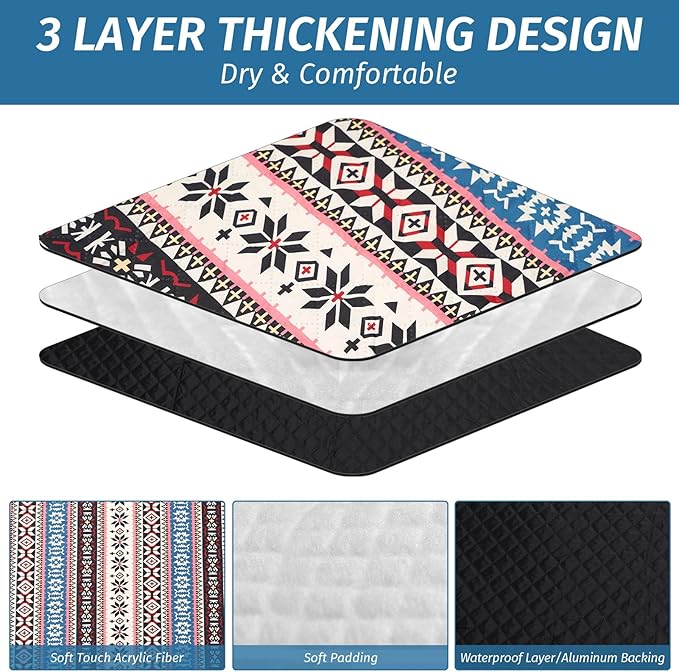 Picnic Blankets Extra Large Outdoor - Beach Blanket Waterproof Sandproof with Shoulder Strap, Machine Washable, Picnic Mat with Stakes for Grass Concert, Park.BohoPattern