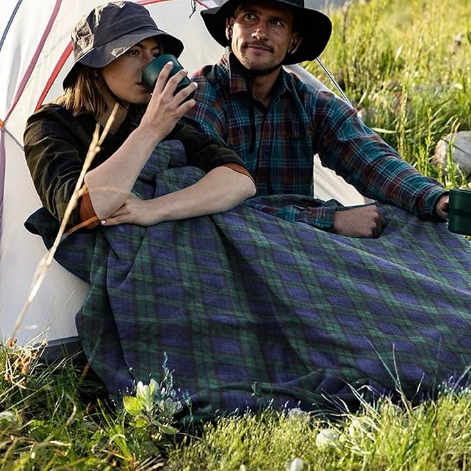 REDCAMP Extra Large Waterproof Stadium Blanket for Cold Weather, Soft Warm Fleece Camping Blanket Windproof for Outdoor Picnic Sports, 79”x 79” Green Grid