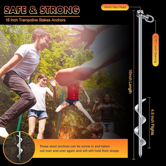 Hiboom Ground Anchor Screw Heavy Duty Earth Anchors Tent Stakes for High Wind with T Handle Hex Wrench Trampoline Hook Ground Stakes for Camping Canopies Car Ports Sheds