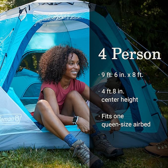 Coleman Camp Burst 4-Person Camping Tent, Umbrella-Style Pop-Up Tent with 45s Easy Setup, Dark Room Option Available, Tub Floor and Taped Seams Keep You Dry, 360° Views | Umbrella-Style, Pop-Up Tent, 45s Easy Setup, Tub Floor, Taped Seams