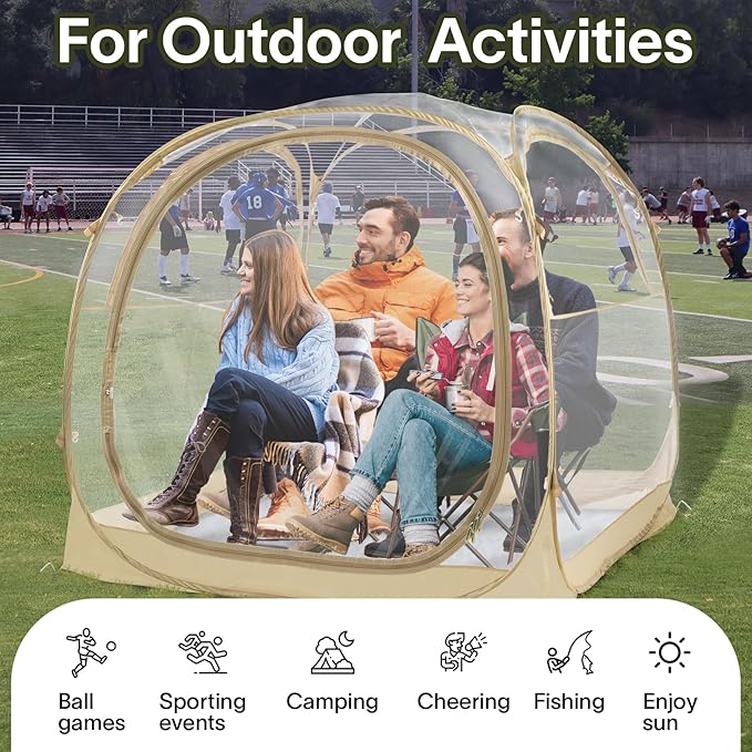 EighteenTek Pod All Weather Sports Tent with Attached Floor, Instant Outdoor Bubble Tent, Rainproof Camping Sun Shelter for Sports Events Camping Fishing Cheering, 1-4 Persons