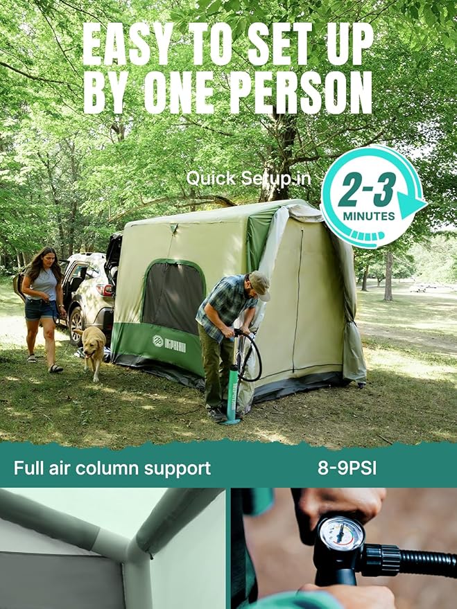 Niphean SUV Tent, 2 Mins Fast Setup Inflatable SUV Tents for Camping, Car Tent with Multi Room for 2/4/6 Person/Family, PU 3000mm Waterproof & UPF 50+ Silver Coated for Family Camping Hiking Parties