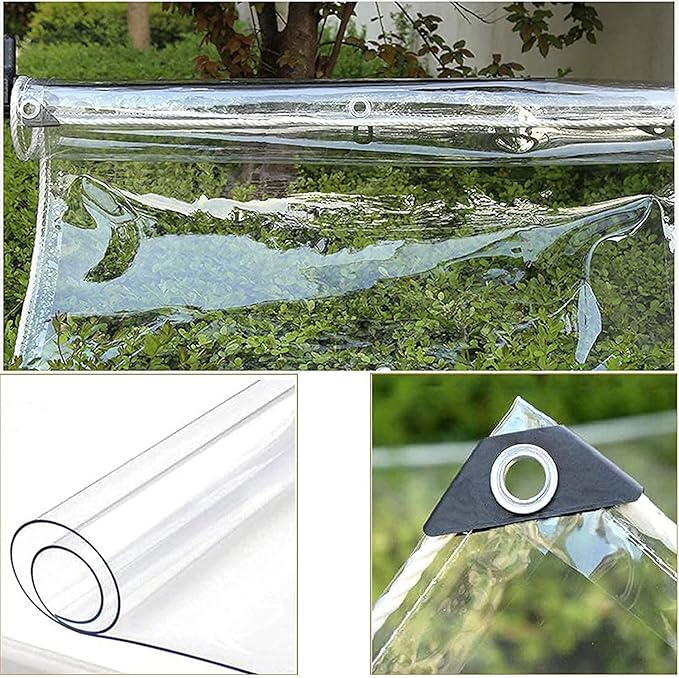 Clear Vinyl Tarp - 0.35mm Clear PVC Tarp, with Grommets and Tying Rope - Duty Heavy Tear Resistant Cover for Camping, Plants Greenhouse, Cars, Patio and Pavilion (7' x 13')