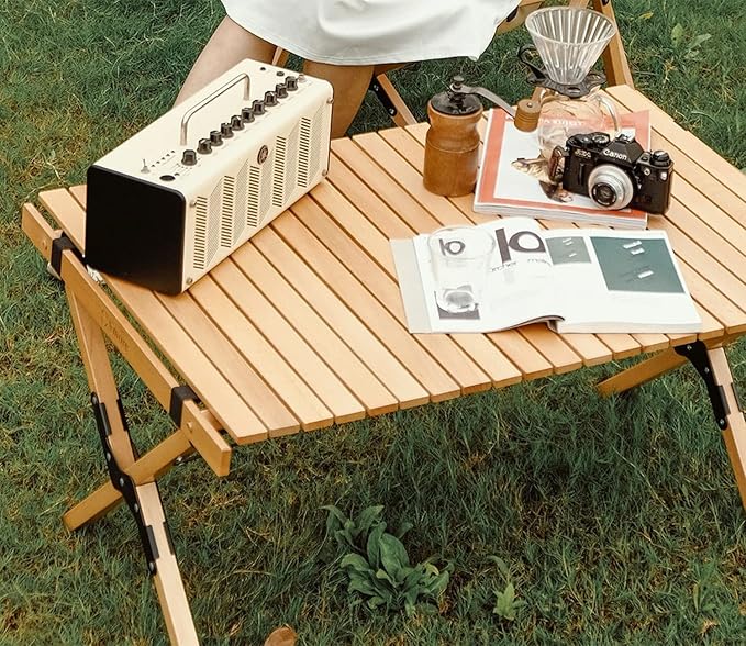 S'more Folding Picnic Table, Portable Camping Table with Carry Bag, Wood Outdoor Table for Picnic, Camping, Travel, Party, Beach, Garden, Patio, gailgating, BBQ,Easy to Assembly (L Size-120cm)