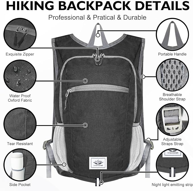 Hiking Backpack Small Lightweight Packable Foldable foldable backpack Packable Camping Hiking for Backpack (Black)