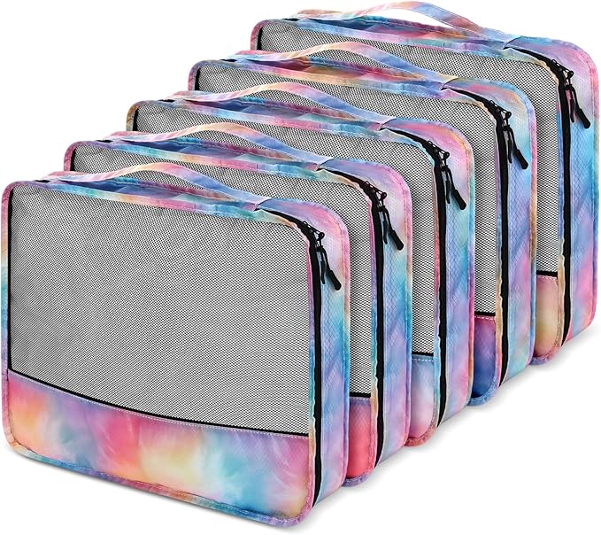 5 Pcs Packing Cubes for Suitcase Large Travel Cubes Carry on Luggage Organizer Bags for Clothes Accessories(M,Watercolor)