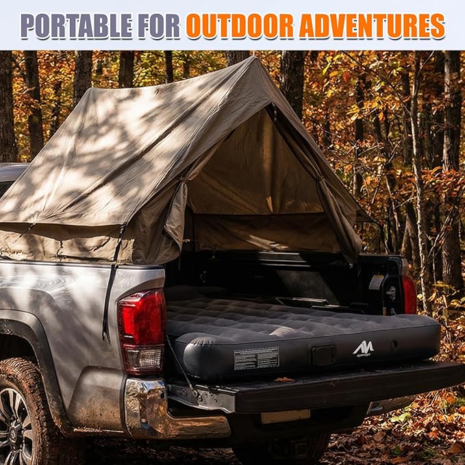 AYAMAYA Truck Bed Air Mattress with Built-in Cordless Rechargeable Pump, Inflatable Mattress with Pillow for 6-6.5ft Full Size Short Truck Beds, Portable Pickup Airbed for Outdoor Camping, Road Trip