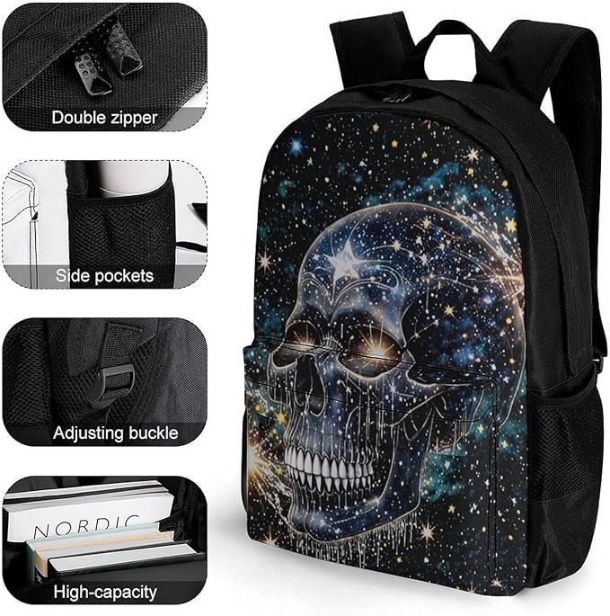 Shoulder Book Bags Polyester Multipurpose Anti-Theft Magical Machine Skull Art Carry On Bag Large Capacity Travel Hiking Camping Rucksack