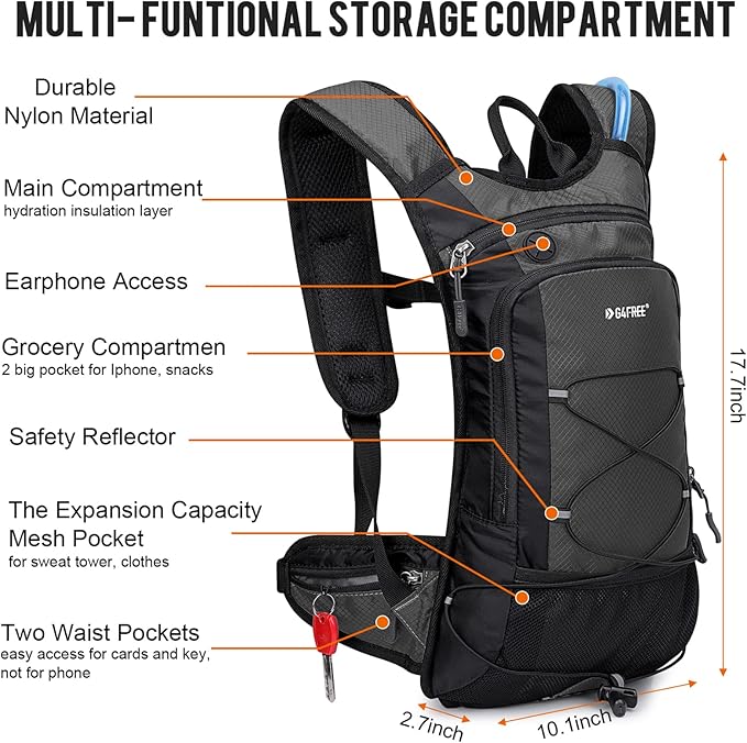 G4Free Insulated Hydration Backpack Pack with 2L BPA Free Bladder for Outdoor Running Hiking Cycling Camping