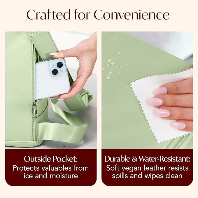 Insulated Cooler Backpack with 2 Stainless Steel Wine Tumblers – Leakproof & Spillproof Stylish Vegan Leather Picnic Cooler Bag – Lightweight & Portable – Holds 24 Cans or 6 Wine Bottles