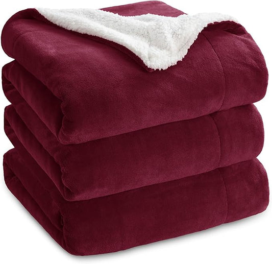 Bedsure GentleSoft Sherpa Fleece Blankets King Size for Bed - Thick and Warm, Soft Fuzzy Plush King Christmas Blanket for Winter, Burgundy, 108x90 Inches