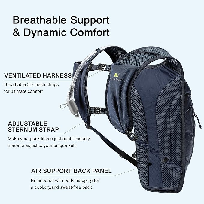 N NEVO RHINO Hydration Backpack,8L Water Backpack with 50 oz /1.5L Water Bladder Bike Hydration Pack for Men Women,Lightweight Hiking Backpack Hydro Water Daypack for Cycling Hiking