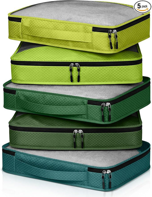 5 Pcs Packing Cubes for Suitcase Large Travel Cubes Carry on Luggage Organizer Bags for Clothes Accessories(M,Green)