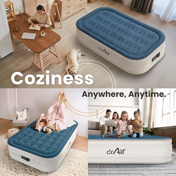 Twin Air Mattress with Built-in Pump, 18" Raised Blow Up Mattress, 500 lbs Max Honeycomb Air Bed, 48Hr Leak-Proof Test, 3min Inflatable Mattress for Home, Guests, Camping, Colchones inflables