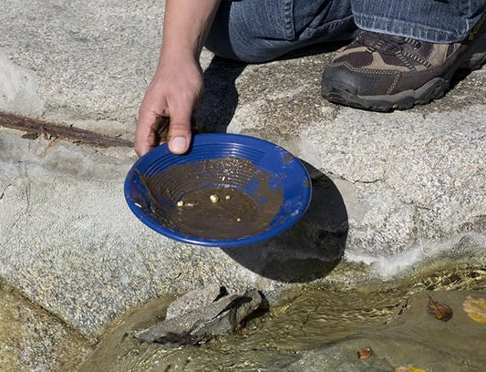 SE 8 Inch Gold Panning Pan - Dual Riffles for Easier Mining and Prospecting, Blue