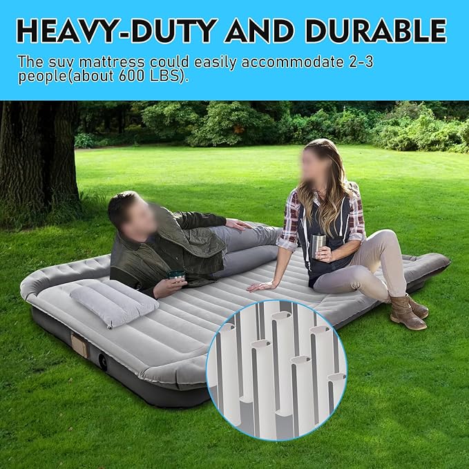 OPP ULITE SUV Air Mattress with Cordless Built-in Pump Fast Air Inflate, 6P Eco-Friendly PVC Flocking, Skin-Friendly Feeling, 5.5-inch Height Car/Camping Mattress for Mid/Large SUV, Minivan, Truck