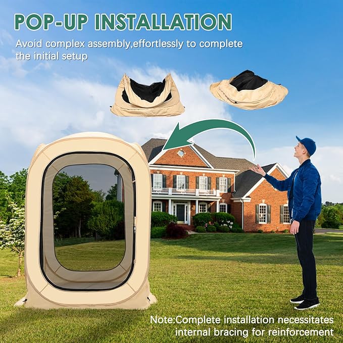DoCred Screen House Tent Pop-Up, 4 x 4 FT Portable Screen Room Canopy Instant Screen with Carry Bag for Patio, Backyard, Deck & Outdoor Activities, Beige