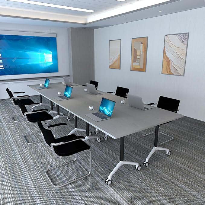 Folding Conference Table Flip-Top Rectangular Meeting/Training Table with Locking Casters,Mobile Nesting Design, 25mm E1 Scratch-Resistant Work Surface (2, 55.1 * 21.7 * 29.5Inch)