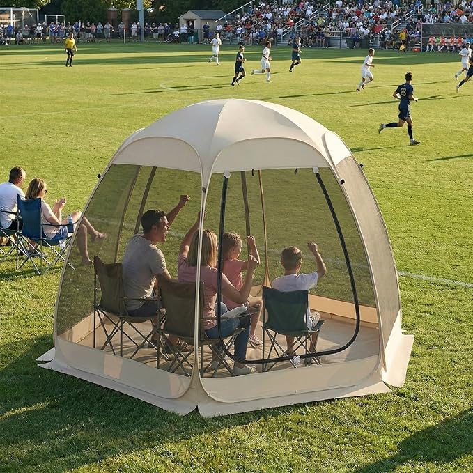 TABU Pop Up Screen House Tent, 10x10 FT Screen Room Canopy with Mosquito Mesh, Instant UV Resistant Shelter with Carry Bag, for 6-8 Person, Beige