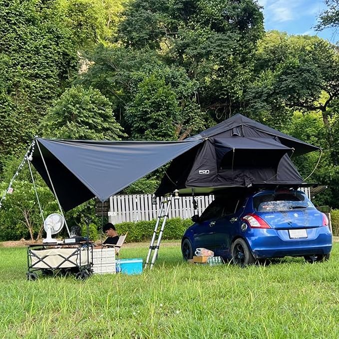 Car Awning Camping SUV Sun Shelter Waterproof Universal Tent Canopy Anti-UV for Van Campervan Caravan Truck Vehicle (Black, 2x3m)