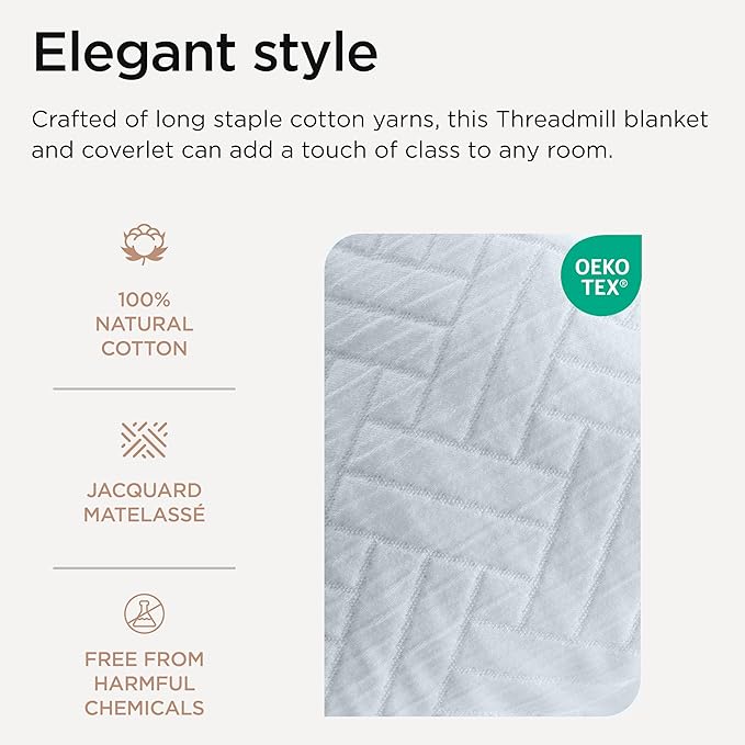 Threadmill Luxury Cotton Blankets for Queen Size Bed |All-Season 100% Cotton Queen Size Blanket | Criss Cross Jacquard Cozy Lightweight, Soft Breathable Coverlet fits Full Size Bed, 90x92 | Light Blue