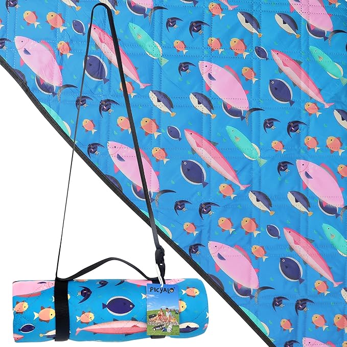 Outdoor Picnic Blanket Blue Ocean 60"x80" Sandproof Beach Blanket Waterproof Picnic Blankets Foldable for Caming, Beach, Outdoor Activities.