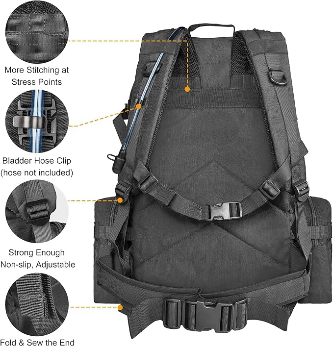 CVLIFE 60L Tactical Backpack for Men Women Military Large Army Rucksack With D-Ring Molle Clips Compass Accessories 3 Day Bug Out Survival Molle Bag Hiking Camping Gym Daypack Backpacks,Black