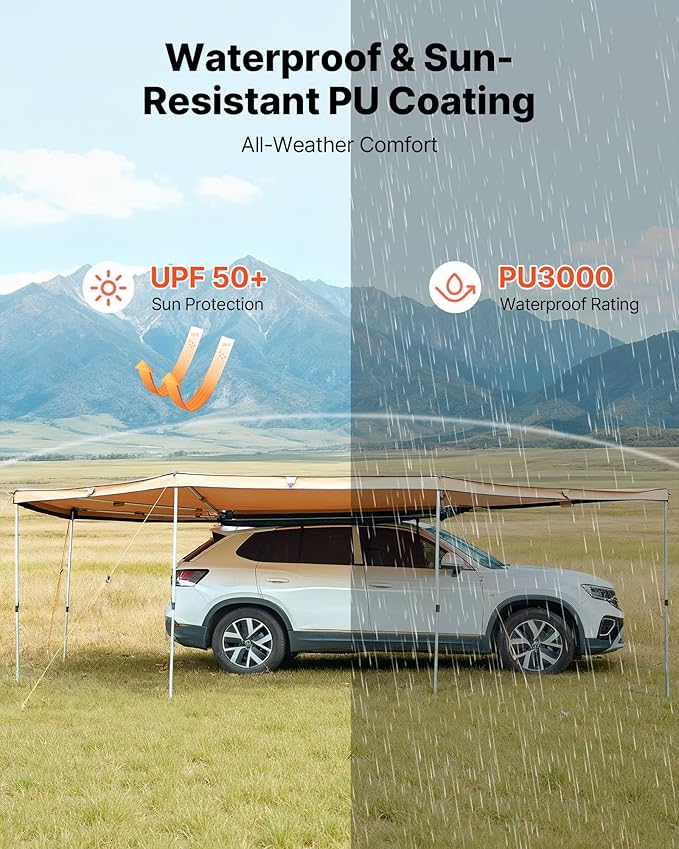 VEVOR 270 Degree Awning, 133 sq.ft Driver Side Vehicle Awning, Waterproof UV50+ Car Side Awnings with Carry Bag, All-Weather Free-Standing Overland Awnings Car Shelter for SUV Van Truck Camping