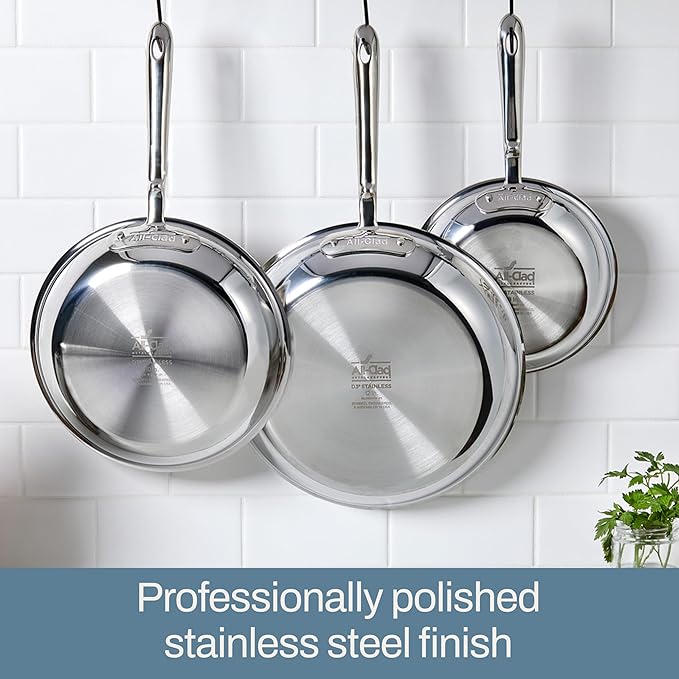 All-Clad D3 3-Ply Stainless Steel Cookware Set – 10-Piece Pots and Pans Set, Induction, Oven Broiler Safe 600F - Includes Frying Pans, Saucepan, Sauté Pan, Stockpot, Professional Cookware – Silver
